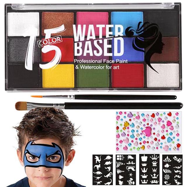 Face Paint Palette Water Soluble Face Paint Kit Water Based Face Painting  Kit With Stencils Christmas Halloween Makeup For Kids - AliExpress